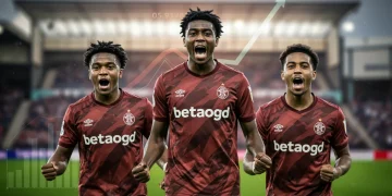 Youth Investment: Financial Returns from 3 American Academy Graduates in 2025 Three American youth academy graduates celebrating on a football pitch, symbolizing financial success.