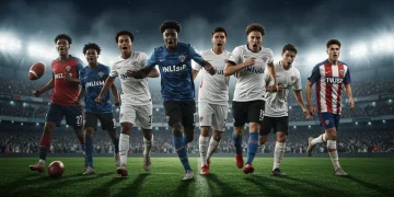 Seven American youth soccer prospects in action on a vibrant green pitch, showcasing athletic prowess.