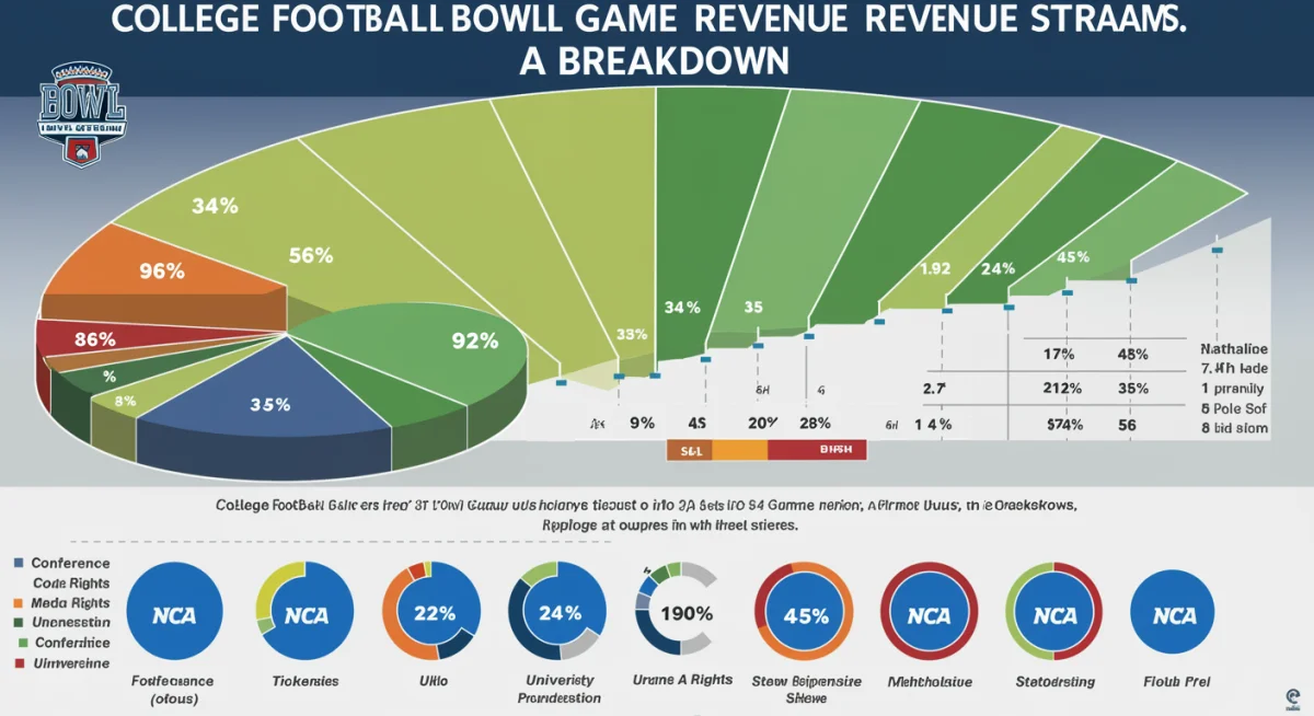 Infographic detailing college football bowl game revenue breakdown.