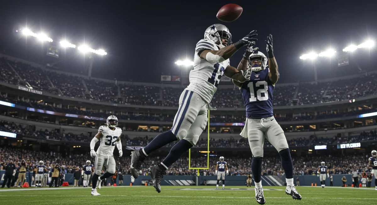 Football player making a spectacular catch, symbolizing a fantasy breakout