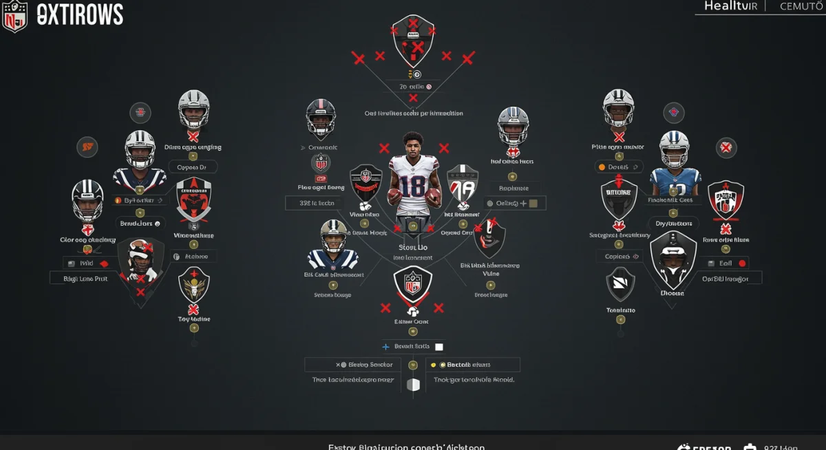 Diverse fantasy football roster showing healthy and injured players