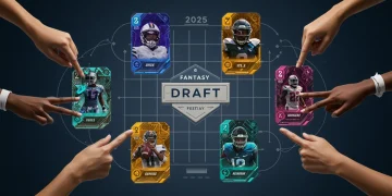 Fantasy football draft board with player cards for 2025 dynasty league strategies