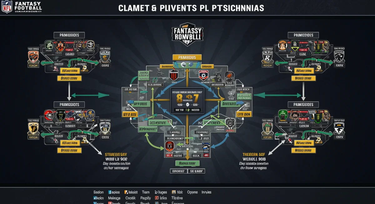 Fantasy football playoff bracket with strategic paths and player movement suggestions.