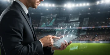 Fantasy football manager analyzing 2025 post-draft roster data on a tablet