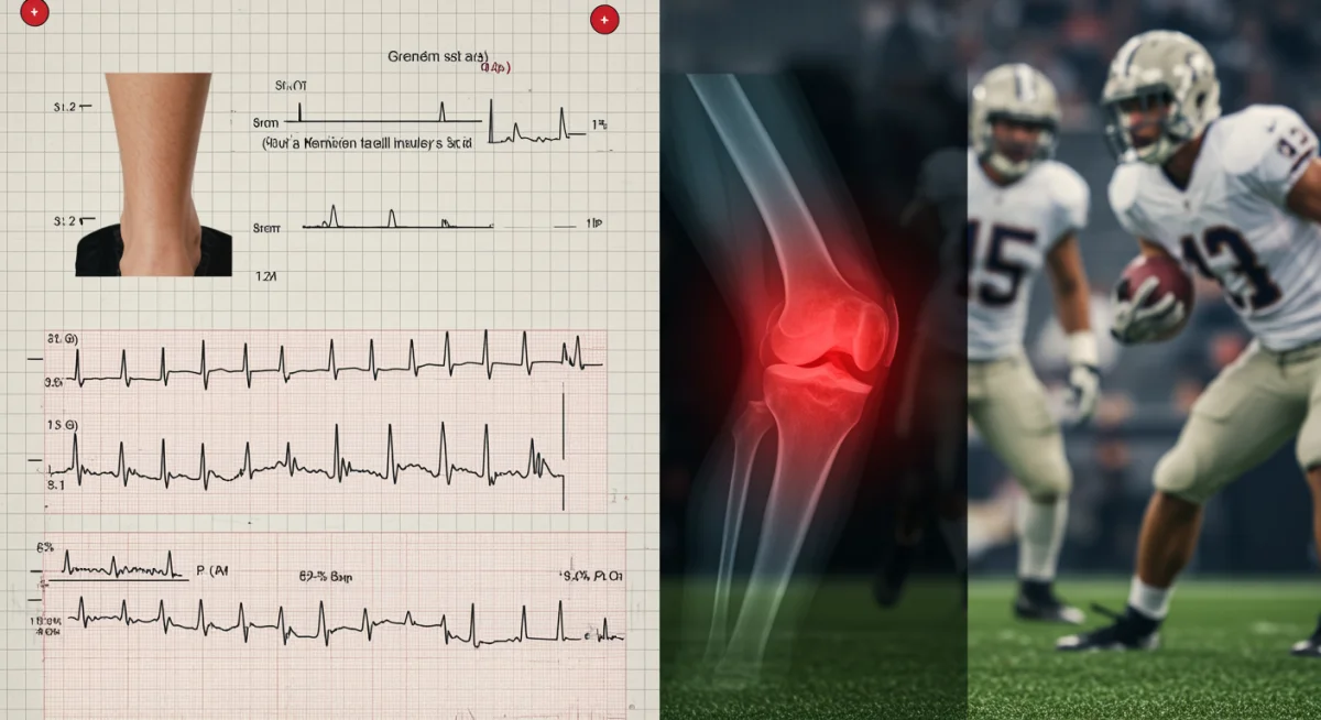 Medical assessment of a football player's knee injury, indicating recovery timeline.