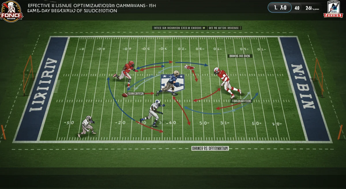 Strategic football field graphic showing lineup optimization for fantasy football success.