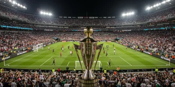 MLS Cup celebration in a packed stadium during playoffs