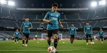 Young MLS academy players training on a soccer field at night, symbolizing future star development.