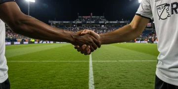 MLS players shaking hands, symbolizing new union agreement and salary increase
