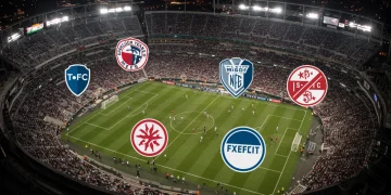 MLS stadium with five dominant team logos on the field, symbolizing 2024 season success and strategic play.