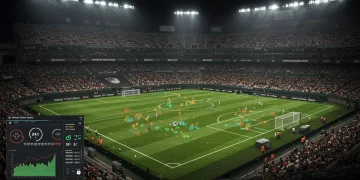 MLS stadium with data analytics overlay on field