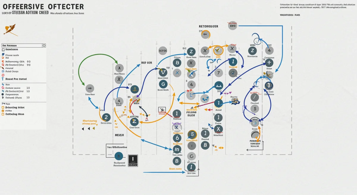 Modern college football offensive playbook diagram with routes and formations