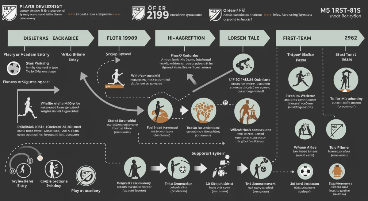 Infographic detailing MLS player development pathway from academy to first team over three years.