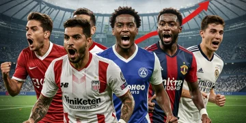 Five American soccer players in action, symbolizing rising transfer market value before Summer 2025.