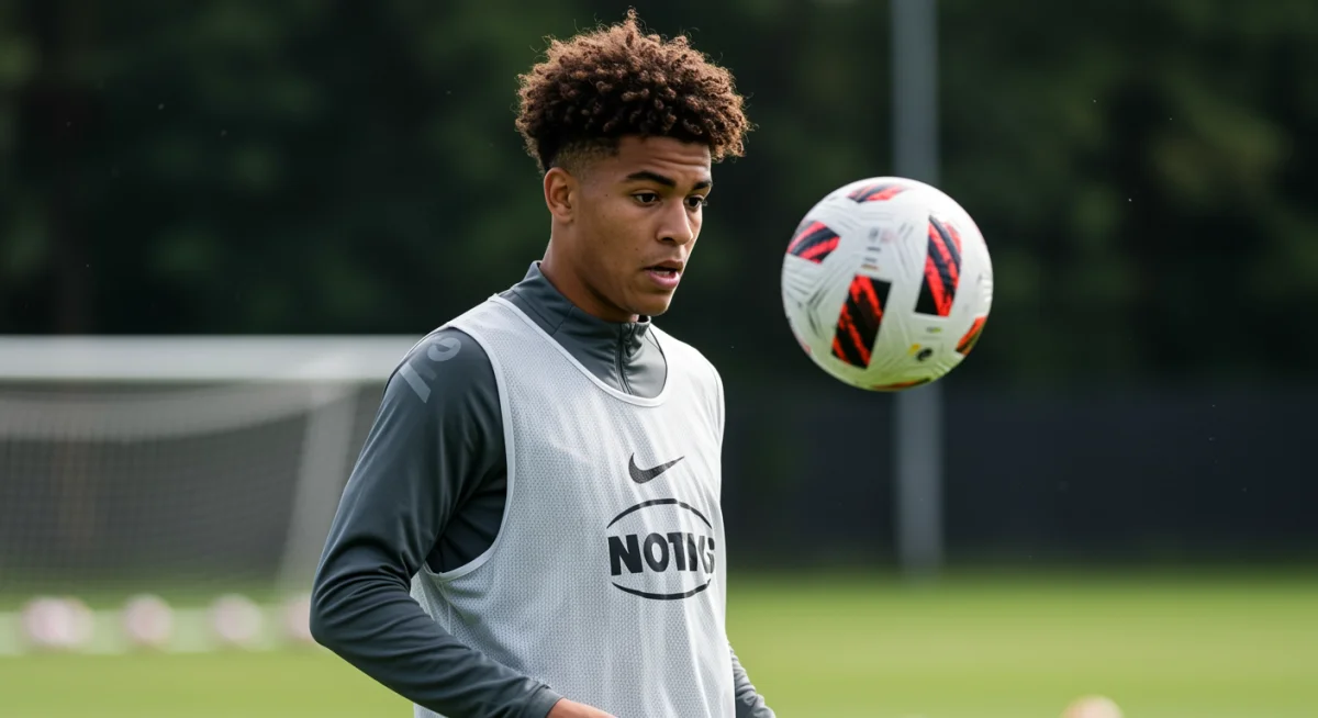 Dynamic shot of a young male soccer player expertly dribbling the ball during training, showcasing skill.