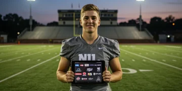 College football recruit contemplating NIL opportunities on field