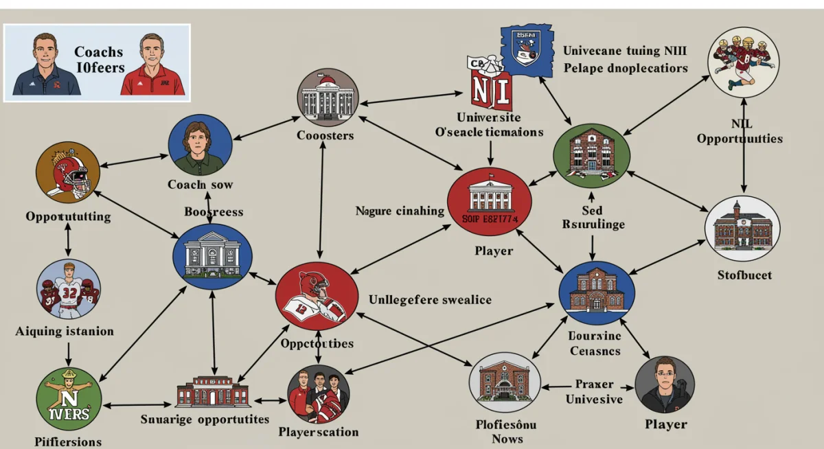 Complex network of stakeholders in college football NIL recruiting.