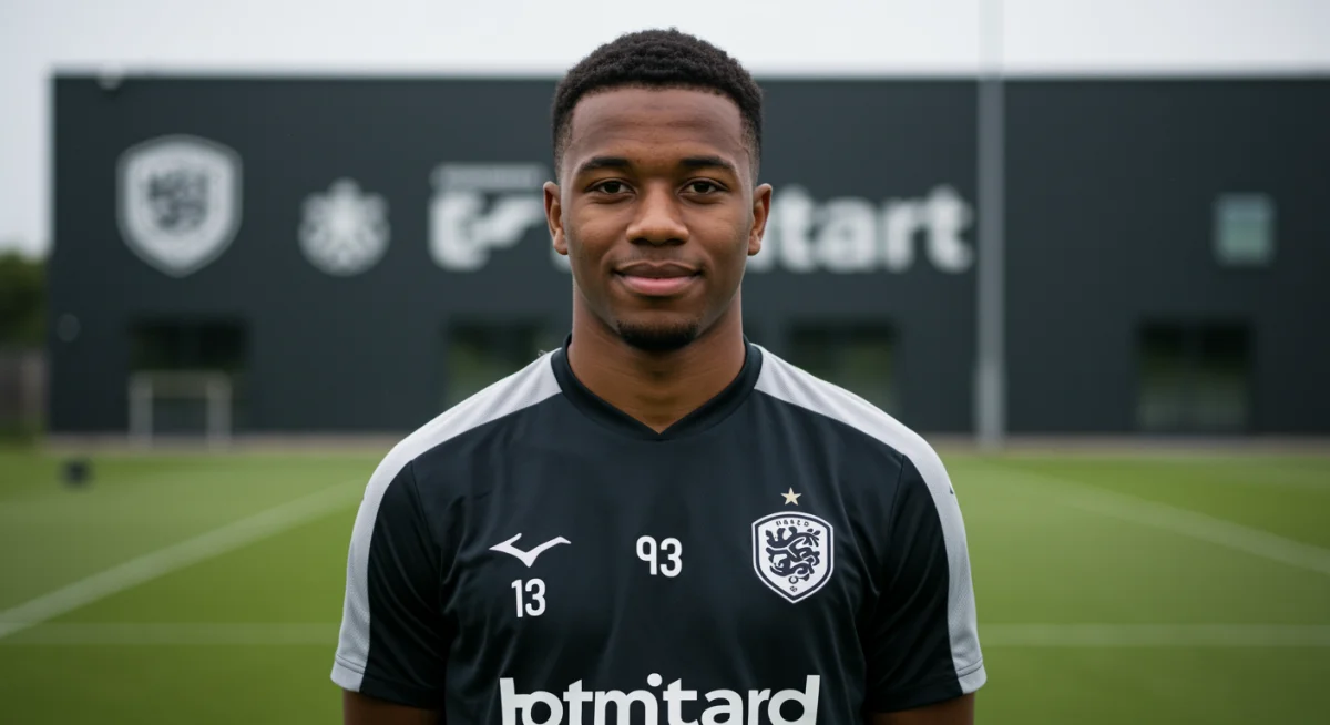 Confident young male soccer player portrait