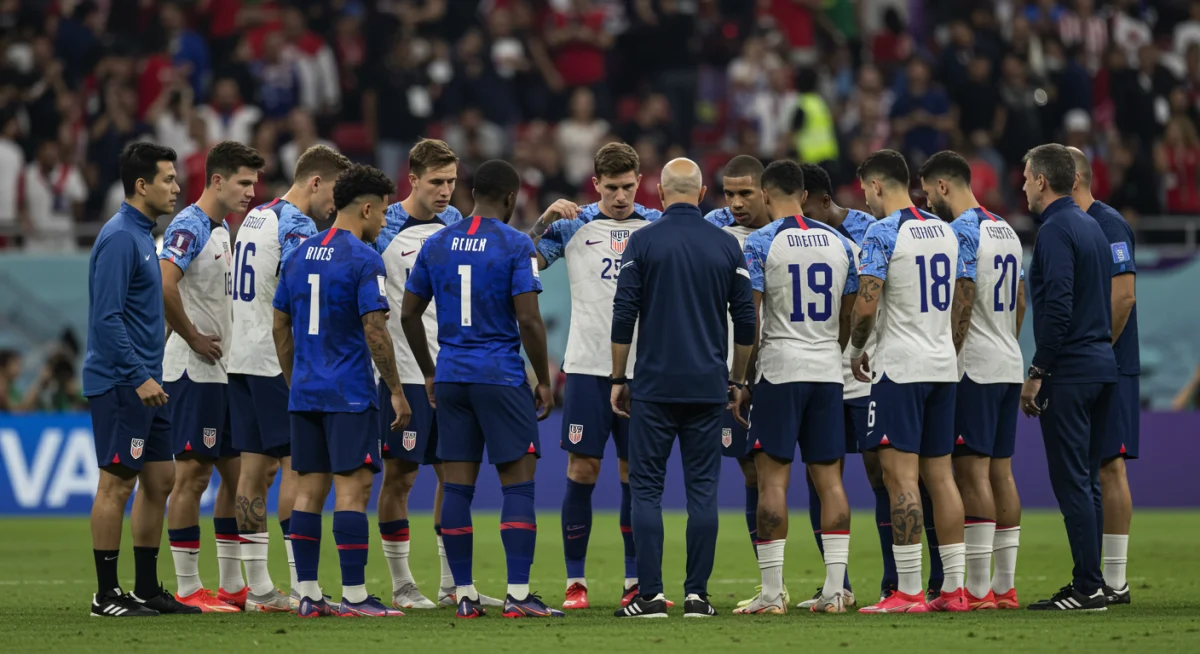 American soccer team huddle demonstrating strong cohesion and communication, a key aspect of psychological training.