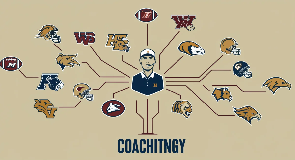Illustration of a college football coaching tree showing career paths