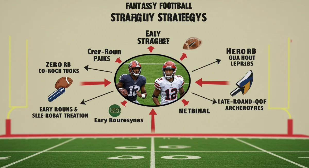 Diagram of various fantasy football draft strategies and their early-round player implications.