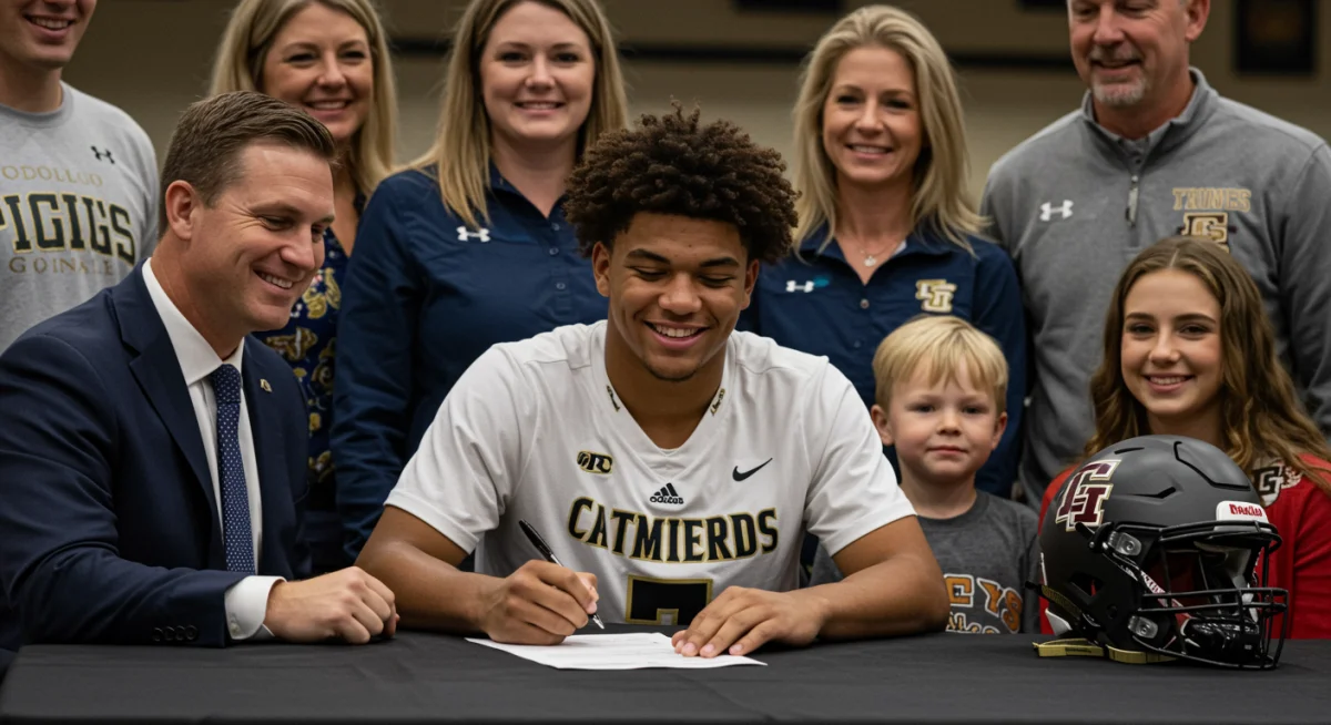 High school football player signing National Letter of Intent
