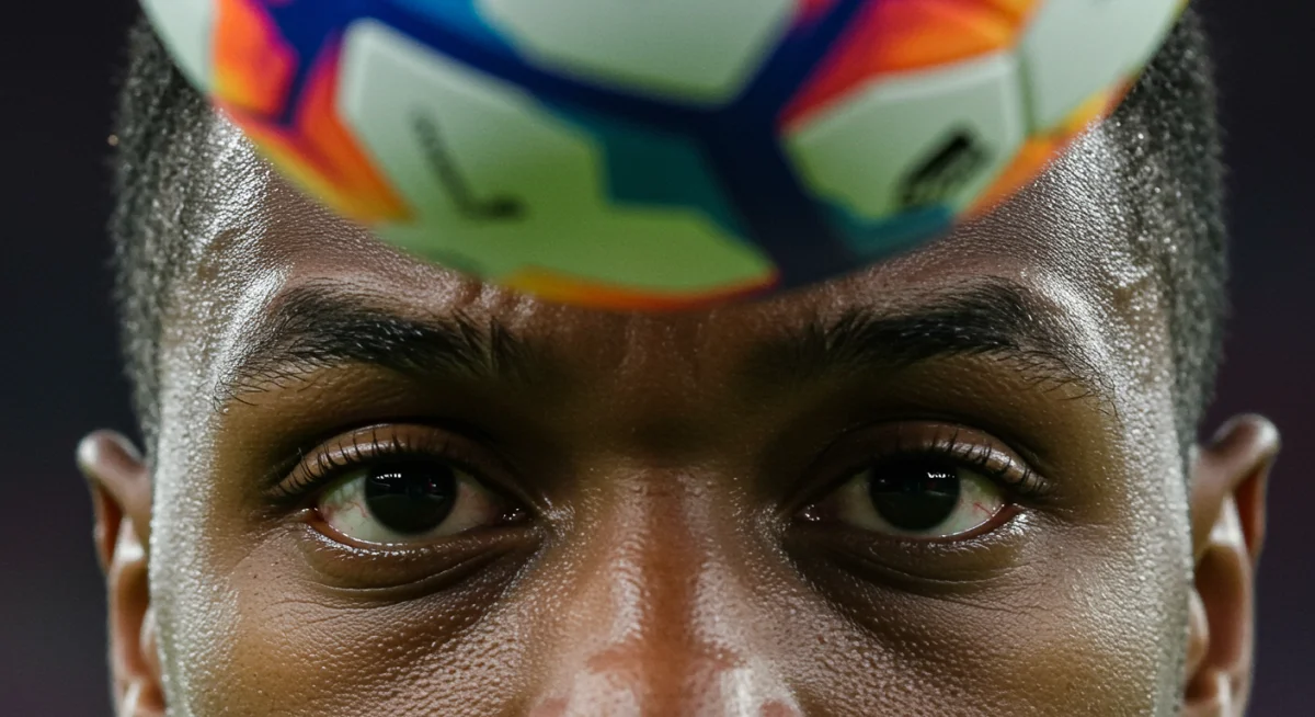 Intense focus in a soccer player's eyes during a match, exemplifying mental concentration.